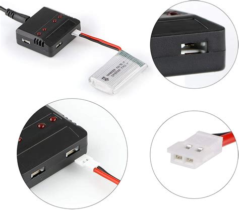 4PCS 3.7V 650mAh Lipo Battery USB Charger & Cable For RC Drone Vehicle ...