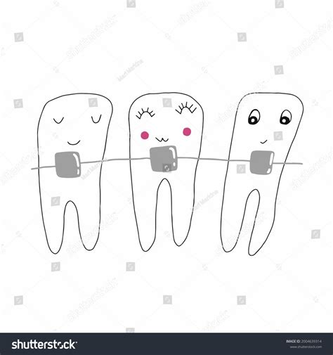 Vector Cartoon Illustration Cute Teeth Braces Stock Vector (Royalty ...