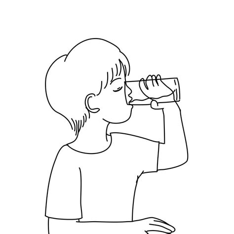 A boy drinking water in black and white vector line art 23429229 Vector ...