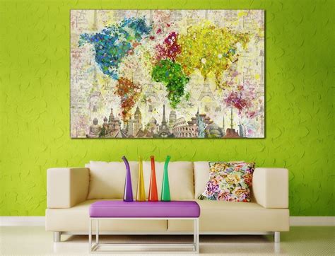 Color Splashes World Map №701 Ready to Hang Canvas Print | Contemporary ...