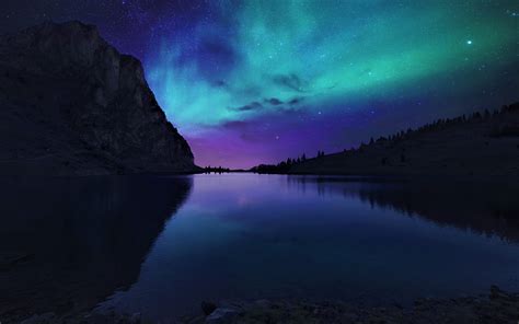 Aurora Borealis Northern Lights Over Mountain Lake Wallpaper, HD Nature ...