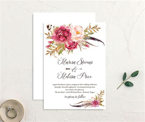 Paper & Party Supplies Templates Elegant Bohemian Blush Floral Wedding ...