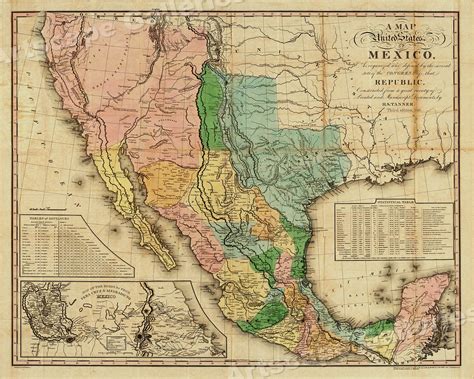 "A Map of the United States of Mexico" 1846 Vintage Mexican Map - 20x24 ...