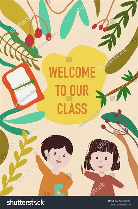 Welcome Class Poster Template Student Girlboybookpencilpenflower Stock ...