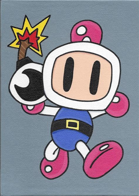 Bomberman canvas, White Bomber wall art, Old Game wall art, Idea for ...