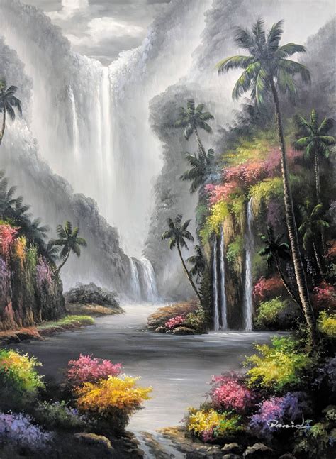 Tropical Waterfall Oil Painting Kauai Hawaii Handmade Decor on | Etsy