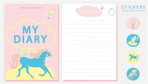 Premium Vector | Cute diary template with paper notes and stickers ...