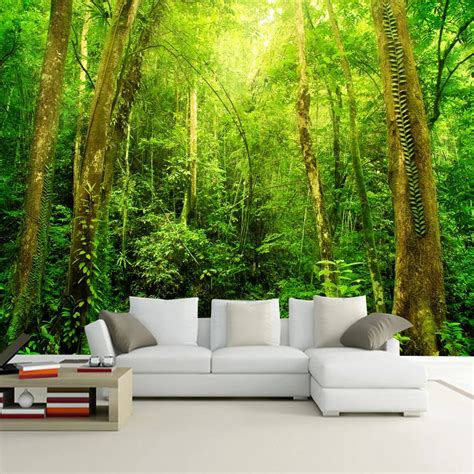 Custom Any Size 3D Wall Mural Wallpaper Sunshine Forest Tree Landscape ...