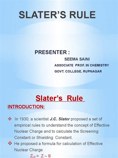 Slater's Rule | PDF | Electron Configuration | Ion