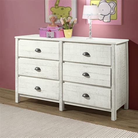 Alaterre Furniture Rustic 6-Drawer Wood Dresser Rustic in White ...