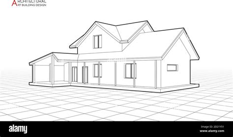 Modern house building vector. Architectural drawings 3d illustration ...