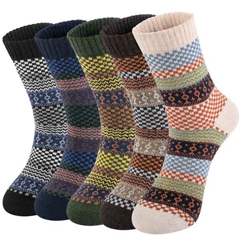 Loritta 5 Pairs Thermal Wool Socks for Women, Winter Warm Thick Knit ...