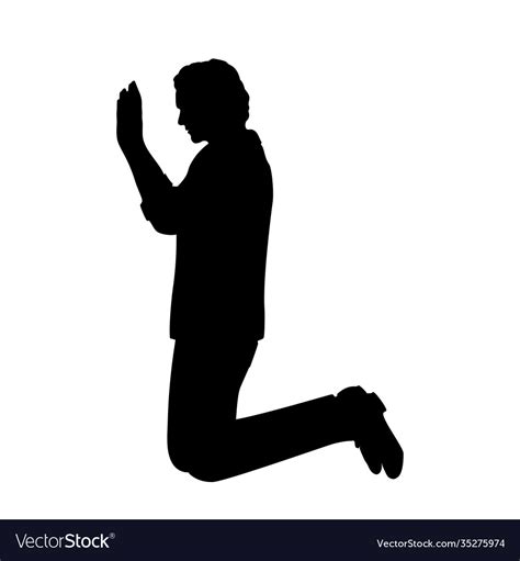 Silhouette man kneeling with raised hands Vector Image