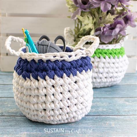 T-Shirt Yarn Crochet Basket with Handles Pattern – Sustain My Craft Habit