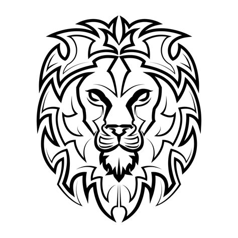 Black and white line art of the front of the lion head It is sign of ...