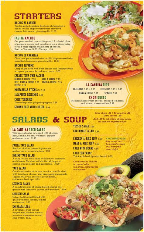 La Cantina Mexican Restaurant menu in Indianapolis, Indiana, USA