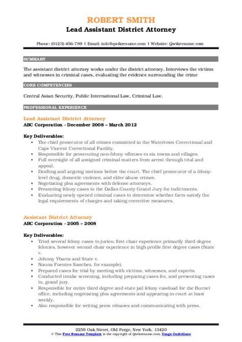 Assistant District Attorney Resume Samples | QwikResume