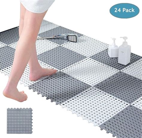 Nisorpa Interlocking Bath Shower Mats Non Slip 24pcs Bathroom Floor ...