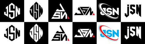 JSN letter logo design in six style. JSN polygon, circle, triangle ...