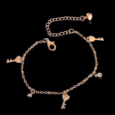 Jewelry | Gold Lock Key Charm Bracelet Anklet | Poshmark