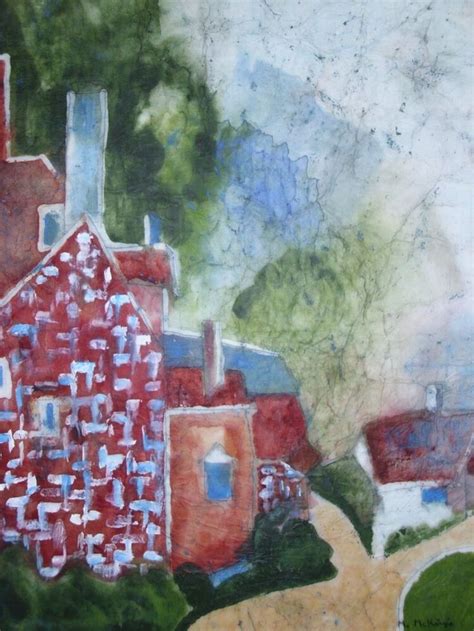 Abstract Village Townscape Painting Watercolor Batik on Rice Paper ...