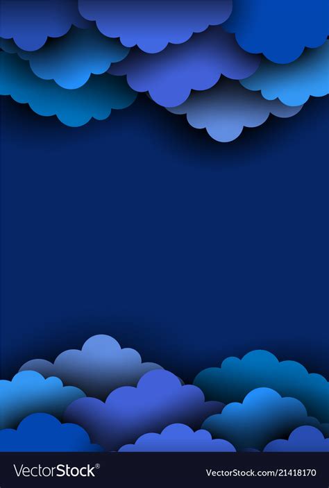 Blue paper cut clouds on dark background Vector Image