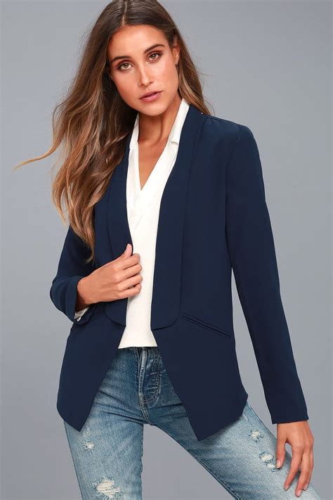 Miss Punctuality Navy Blue Lightweight Blazer | Blazer outfits for ...