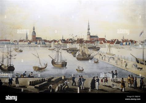 History. Modern Age. Latvia. Riga. Port. 18th Century. Colored ...