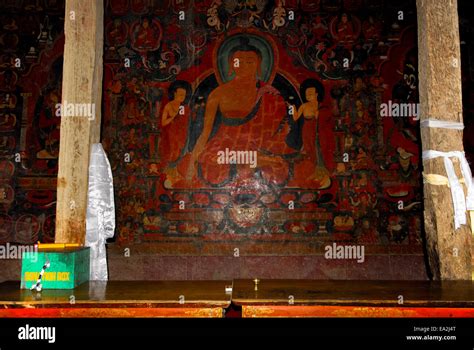 paintings inside temple at tabo monastery in india Stock Photo - Alamy