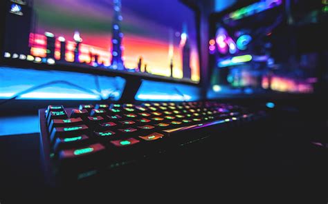 Online crop | HD wallpaper: black RGB gaming keyboard, colorful, neon ...