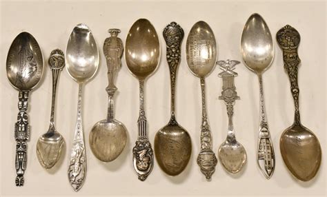 Lot - (10) Antique & Vintage Sterling Souvenir Spoons