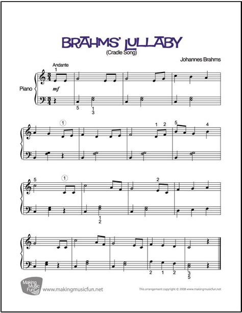 Brahms' Lullaby | Sheet Music for Easy Piano (Digital Print) http ...