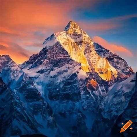 Painting of mt everest from hillary's step on a morning with golden ...