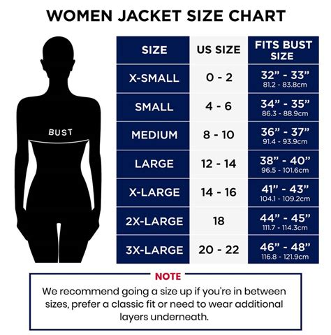 Women Jacket Size Conversion Chart