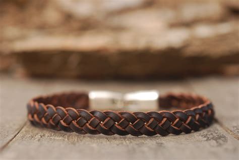 Clasp Braided Leather Bracelet. Handmade Rustic Cowhide - Etsy