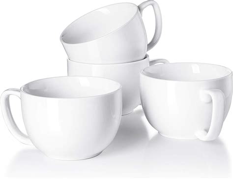 Amazon.com: White Porcelain Jumbo Coffee Mugs Set of 4 - 16 Ounce Cups ...