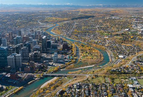 Aerial Photo | Eau Claire, Princes Island Park, Calgary's North Downtown