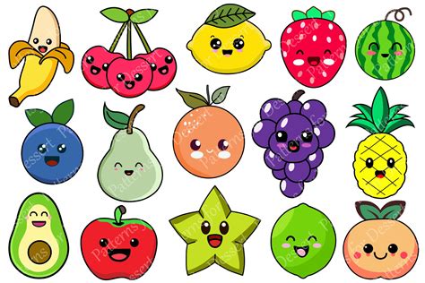 Cute Kawaii Fruit Clip Art – MasterBundles