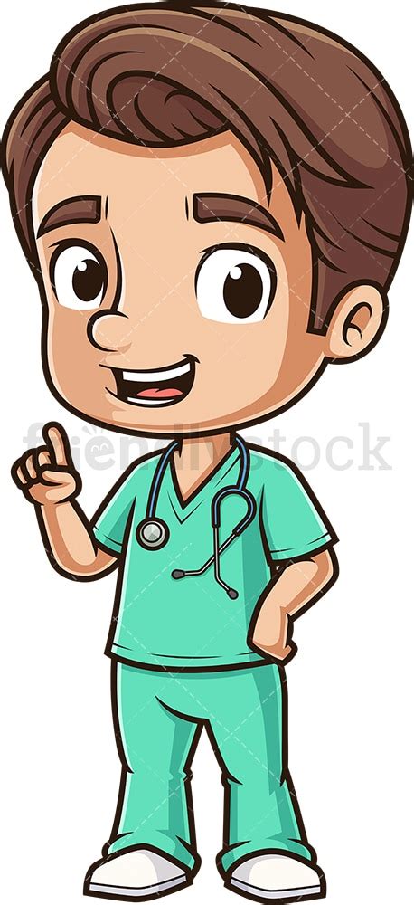 Cute Male Nurse Pointing Up Cartoon Clipart Vector - FriendlyStock