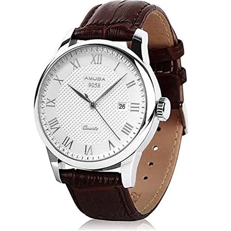 Amuda Mens Quartz Watch Analog Leather Wrist Watch Roman Numeral ...