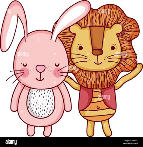 cute rabbit and lion animals friends vector illustration Stock Vector ...