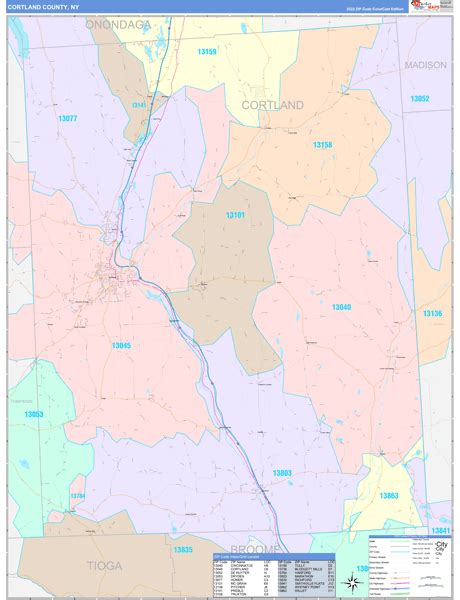 Cortland County, NY Wall Map Color Cast Style by MarketMAPS - MapSales