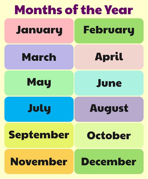 Months Of Year Printable