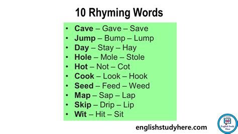 10 Rhyming Words Examples in English - English Study Here