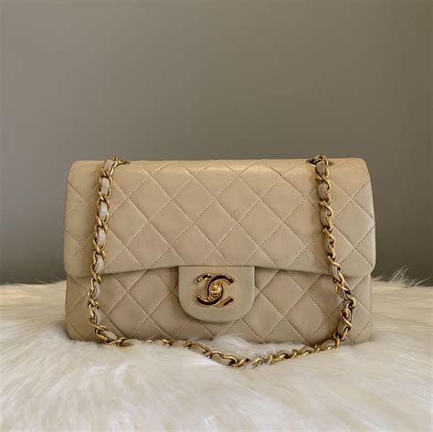 FULL SET Chanel Classic Flap Small 23cm Beige Lambskin 24K Gold ...