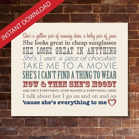 BRAD PAISLEY "She's Everything" PRINTABLE Lyrics Artwork | Earth Tones ...