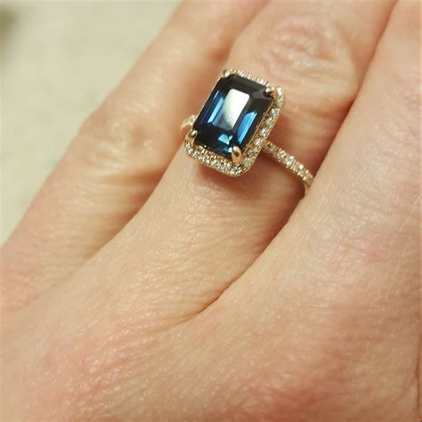 Peacock sapphire engagement ring. 2.6ct emerald cut blue green sapphire ...