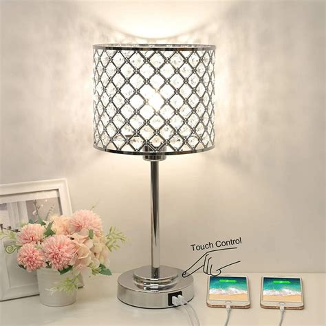 Crystal Table Lamp with 2 USB Ports, 3-Way Dimmable Bedside Touch Lamp ...