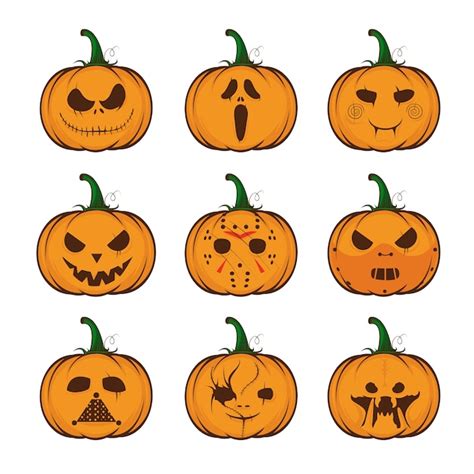 Premium Vector | Set pumpkins for Halloween with horror movie characters