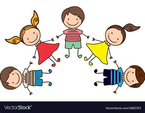 colorful happy set cartoon children holding hands vector illustration ...